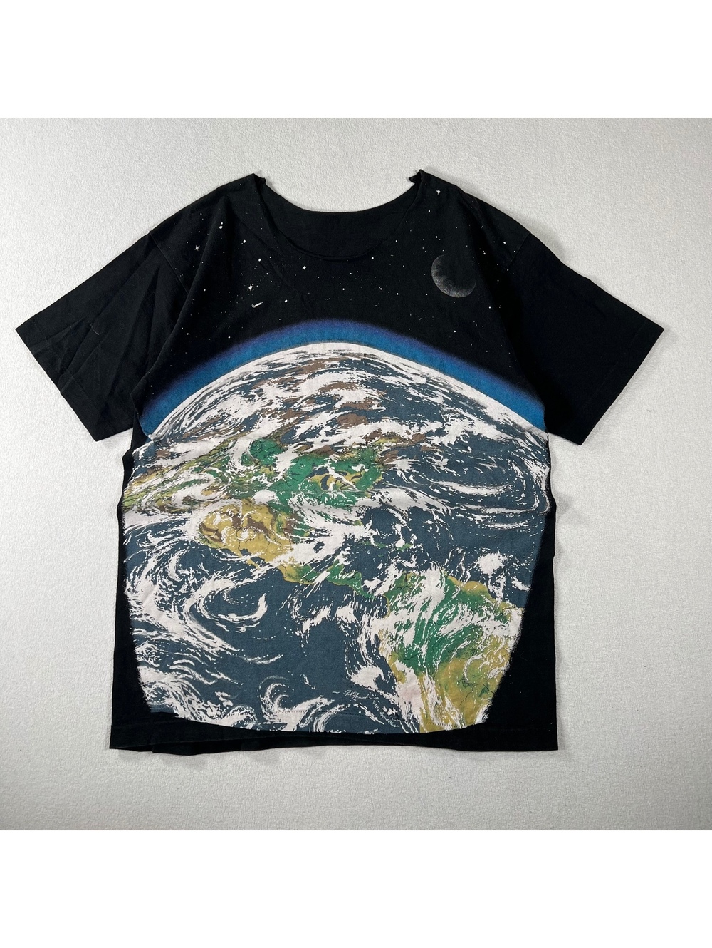 Vintage 90s Liquid Blue Earth from space AOP cut out collar
